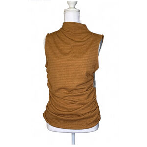 Calvin Klein Textured Mock Neck Top S NWT 🤎 Sleeveless Ruched Knit